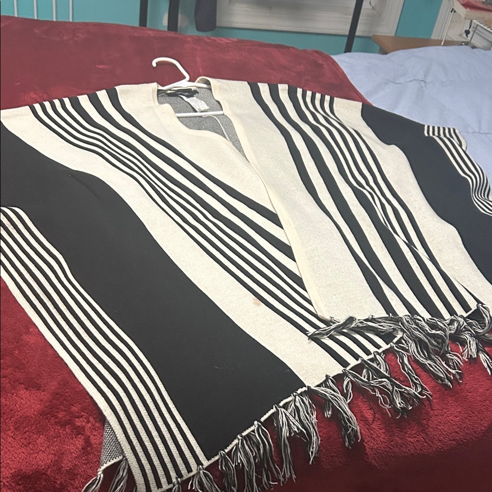 Forever 21 Black and Cream Striped Poncho